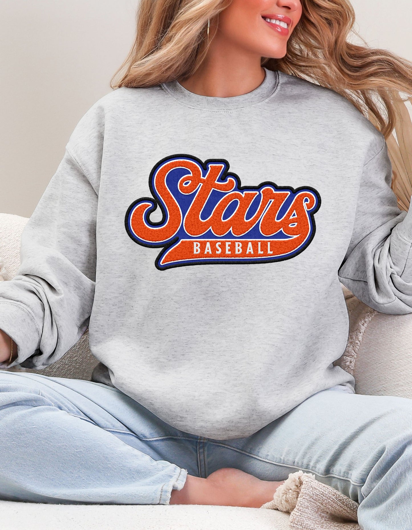 The Retro Faux Chenille Stars Baseball Sweatshirt
