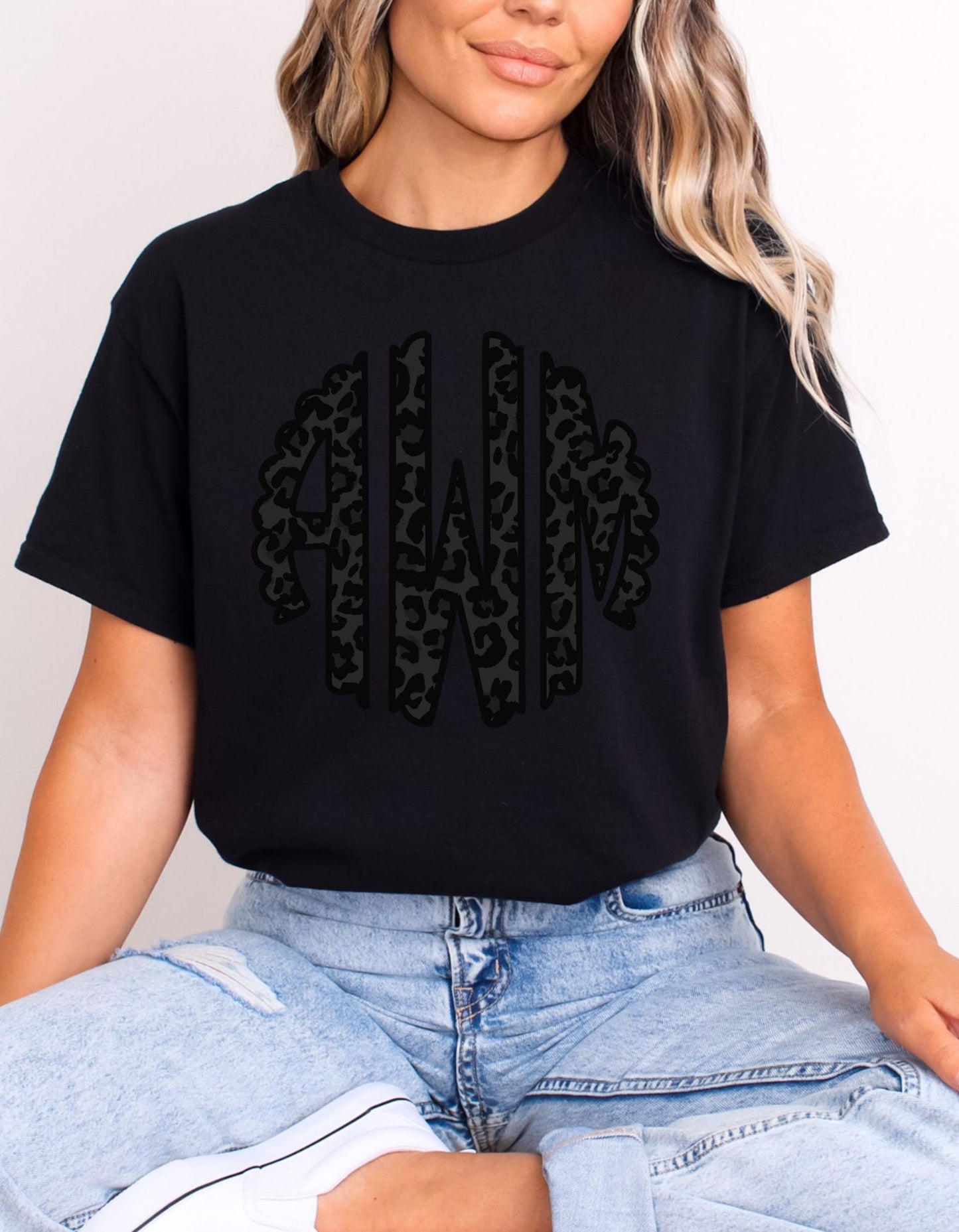 Black Cheetah Print Monogram Tee