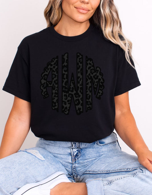 Black Cheetah Print Monogram Tee