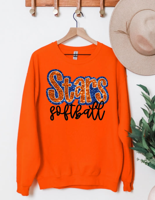 The Faux Glitter Stars Softball Sweatshirt