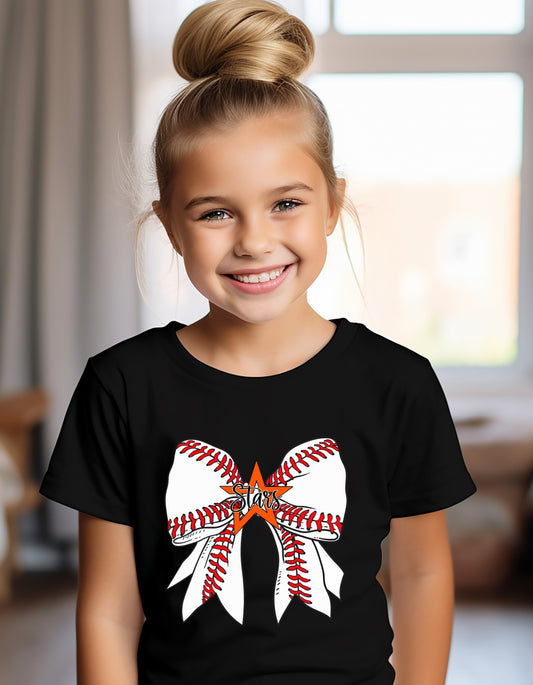 The Stars Baseball Bow Tshirt- Youth