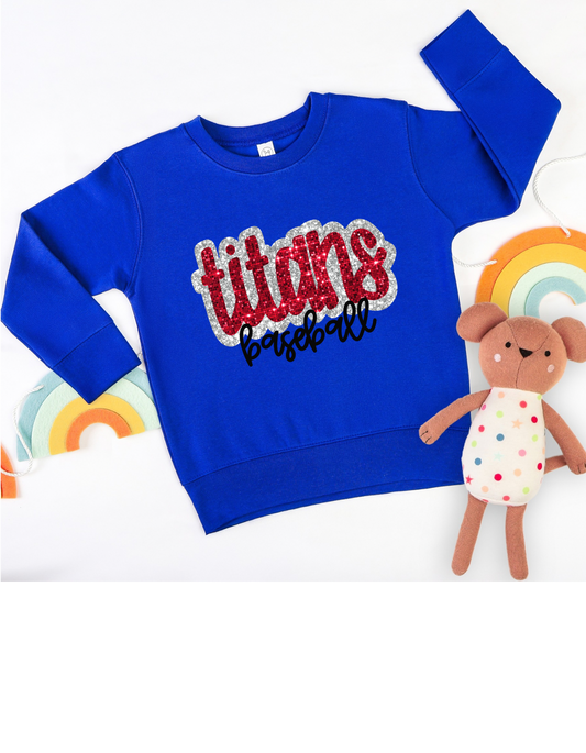 The Titans Baseball Faux Glitter Sweatshirt- Toddler